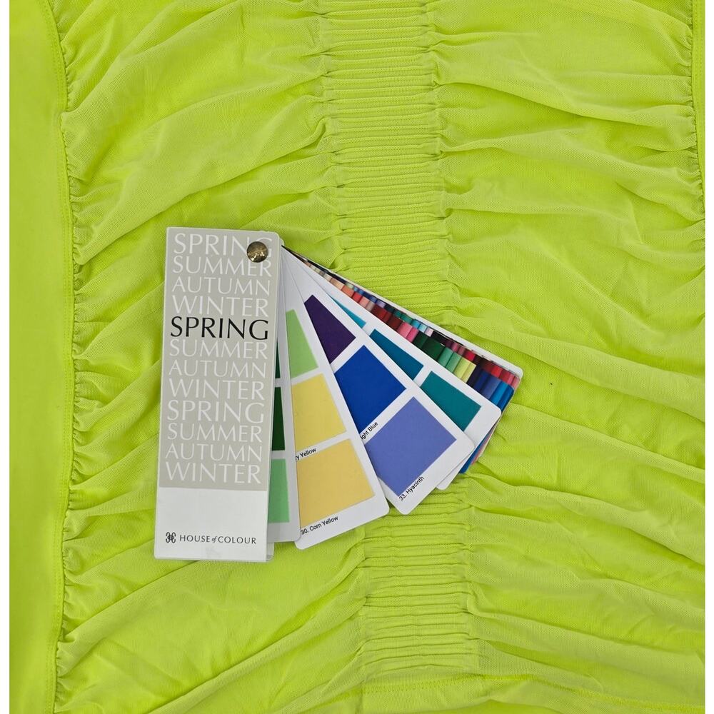 Athleta Bakasana Mesh Ruched Back Tank Neon Yellow Chartreuse Yoga Athletic Top - Picture 5 of 5